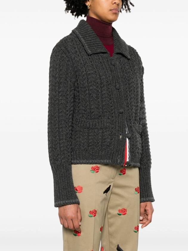 Chunky Links Stitch 4 Bar Polo Merino Wool Cardigan Grey - THOM BROWNE - BALAAN 5