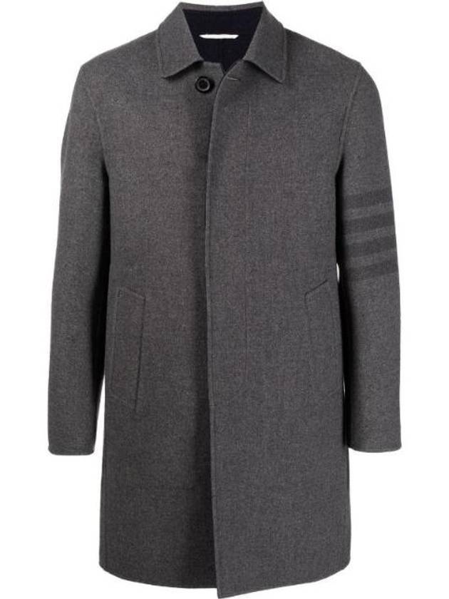 Men's Double Face Melton 4 Bar Collar Single Coat Medium Gray - THOM BROWNE - BALAAN.