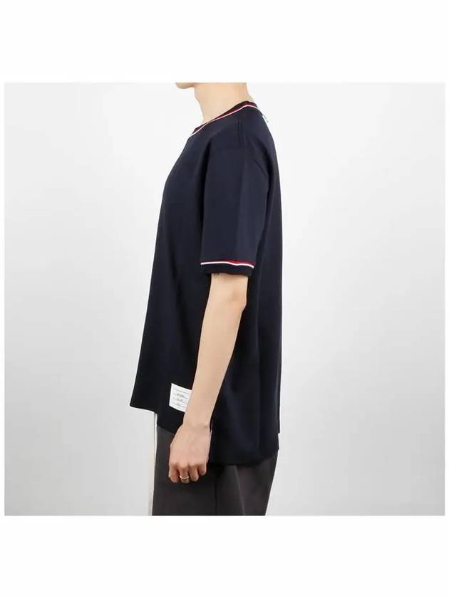 RWB Trimmed Cotton Short Sleeve T-Shirt Navy - THOM BROWNE - BALAAN 4