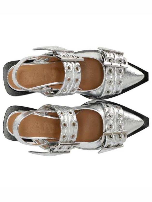 Double Buckle Metallic Effect Ballerinas Silver - GANNI - BALAAN 7