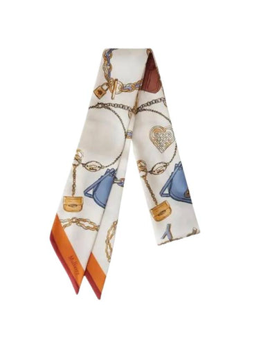 Jewel Charm Skinny Scarf Eggshell Rust - MULBERRY - BALAAN 1