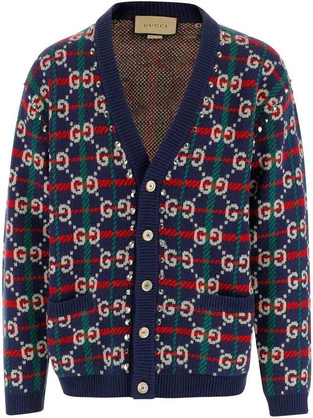 GG Supreme Check Wool Cardigan Blue - GUCCI - BALAAN 1