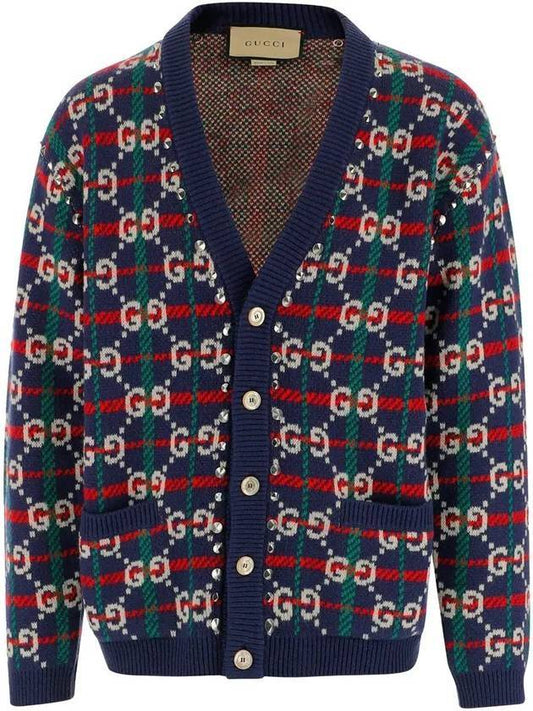 GG Supreme Check Wool Cardigan Blue - GUCCI - BALAAN 1