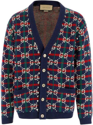 GG Supreme Check Wool Cardigan Blue - GUCCI - BALAAN 1