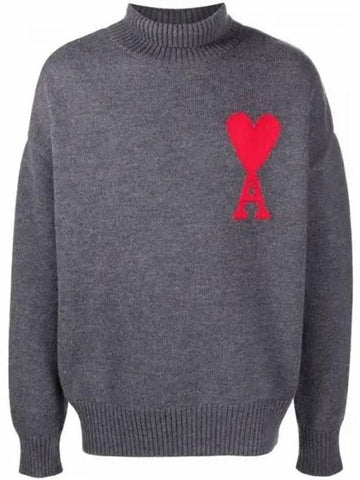 UKS402 Big Heart Logo Turtleneck Wool Knit 1207699 - AMI - BALAAN 1