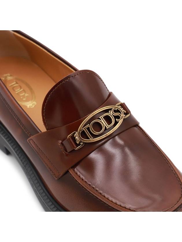 Metal Logo Leather Loafers Brown - TOD'S - BALAAN 4