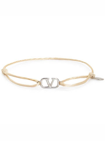 Silver V Logo Signature Bracelet Beige - VALENTINO - BALAAN 1