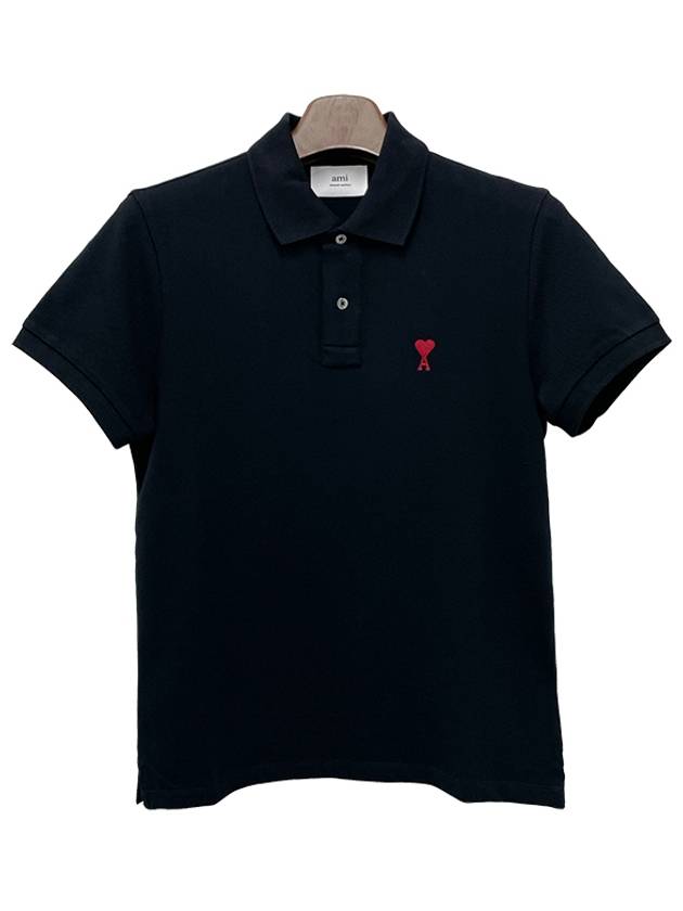 Men's Heart Logo Polo Shirt Black - AMI - BALAAN 3