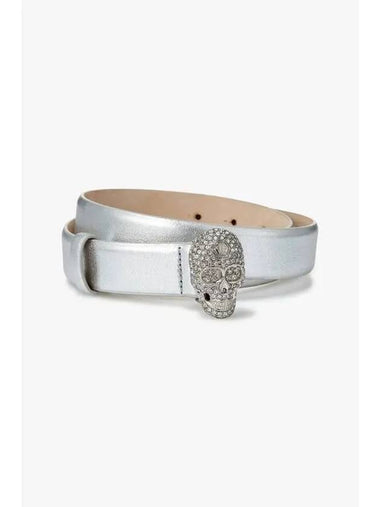 Women s Skull Buckle Glitter Leather Belt Silver - PHILIPP PLEIN - BALAAN 1