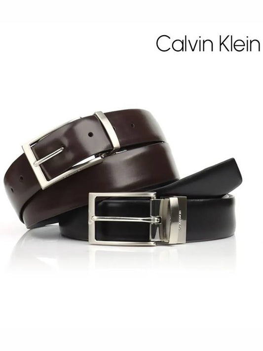 Men's Square Pin Buckle Double-Sided Leather Belt Black Brown - CALVIN KLEIN - BALAAN 2