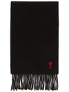 Small Heart Logo Wool Scarf Black - AMI - BALAAN 2