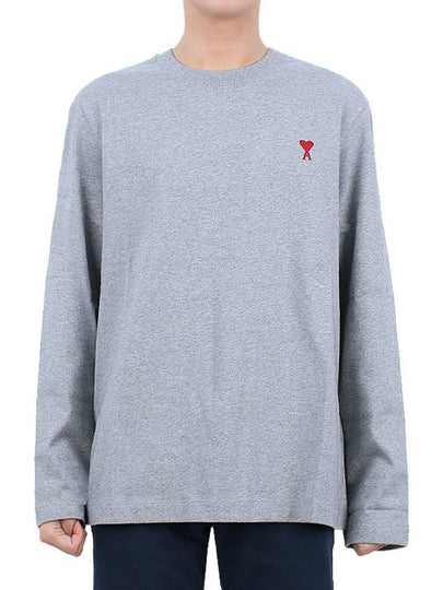 Chain Stitch Heart Logo Long Sleeve T-Shirt Heather Grey - AMI - BALAAN 2