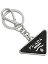 Saffiano Leather Triangle Logo Metal Keychain Black Silver - PRADA - BALAAN 3