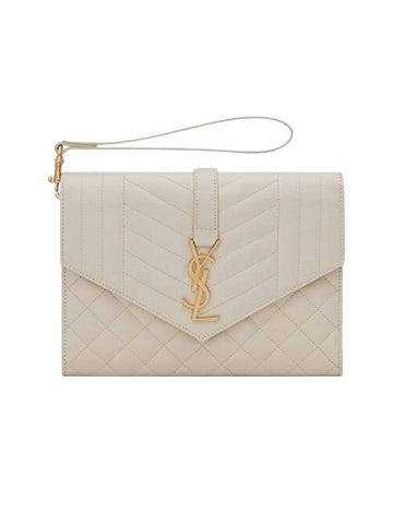 Matelasse Gold Logo Strap Clutch Bag White - SAINT LAURENT - BALAAN.