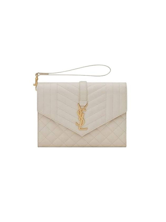 Matelasse Gold Logo Strap Clutch Bag White - SAINT LAURENT - BALAAN 1