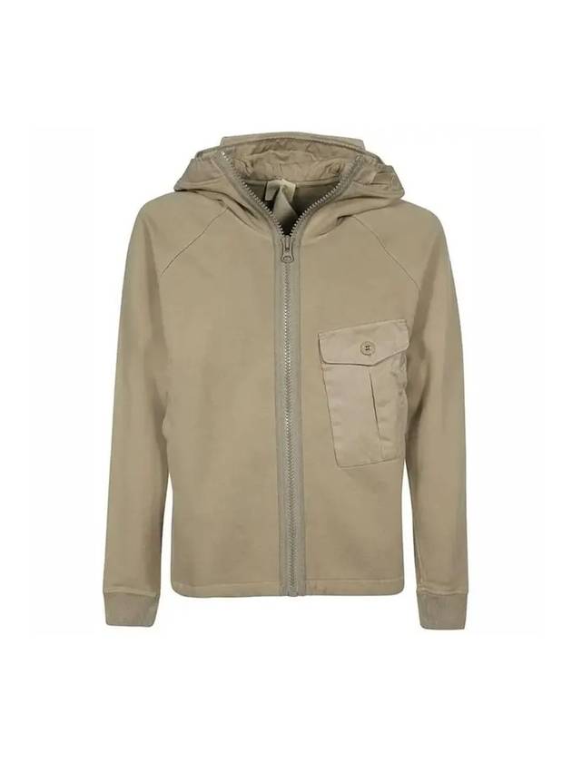 Garment Dyed One-Pocket Cotton Zip Up Hoodie Pale Taupe - TEN C - BALAAN 1