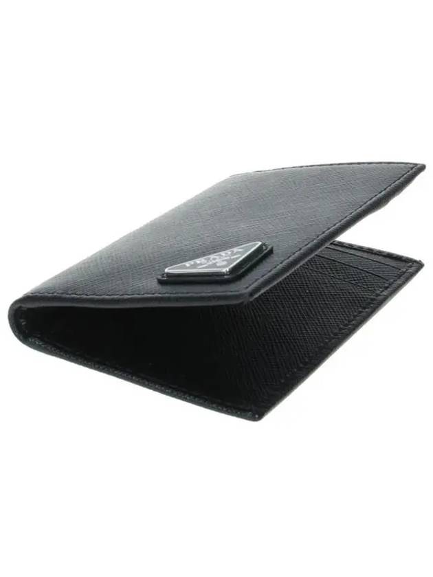 Saffiano Triangular Logo Flap Card Wallet Black - PRADA - BALAAN 6