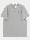 P1T3372 GRAY Triple Red Heart Short Sleeve T Shirt - COMME DES GARCONS - BALAAN 1