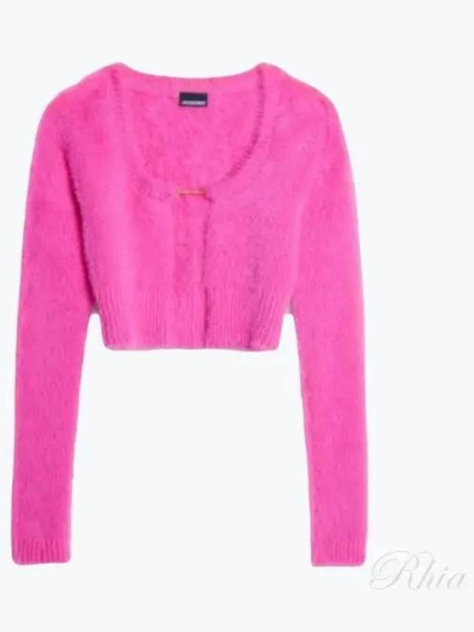 La Maille Neve Manches Longues Fluffy Charm Logo Cardigan Pink - JACQUEMUS - BALAAN 2