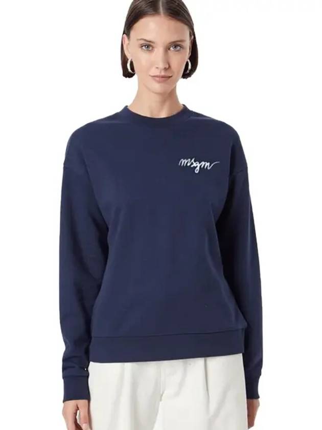 Embroidered Logo Cotton Sweatshirt Navy - MSGM - BALAAN 2