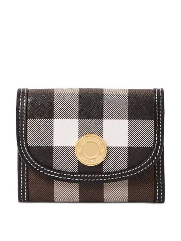 Check Print Leather Half Wallet Brown - BURBERRY - BALAAN 1