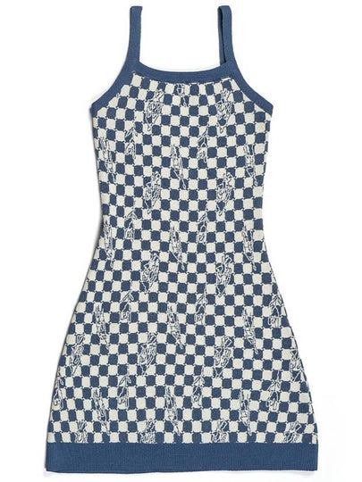 Women's Checkerboard Optical Illusion Sleeveless Knit One Piece Navy I4SO01NV - IOEDLE - BALAAN 2