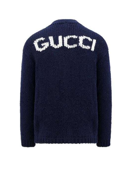 Intarsia Knit Wool Cardigan Navy - GUCCI - BALAAN 2