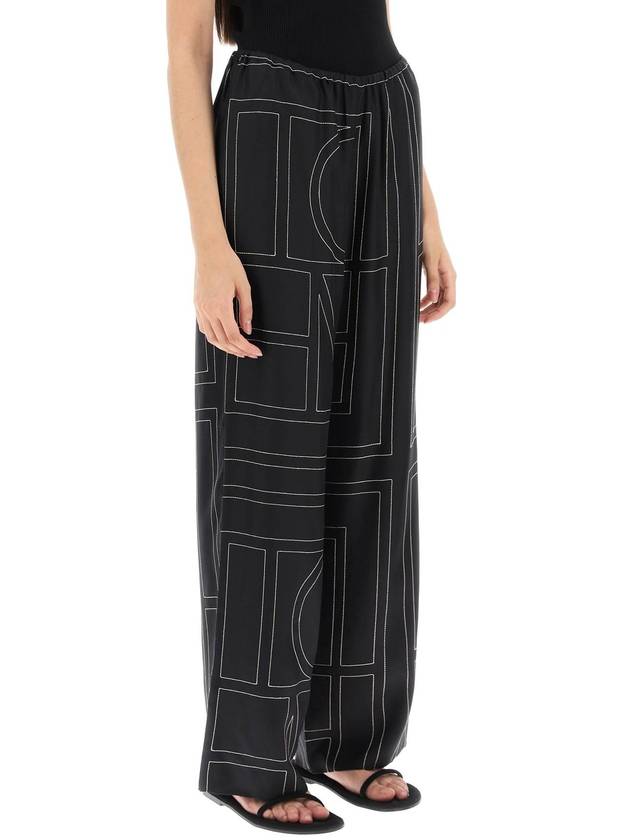 Silk Monogram Print Pyjamas Straight Pants Black - TOTEME - BALAAN 3