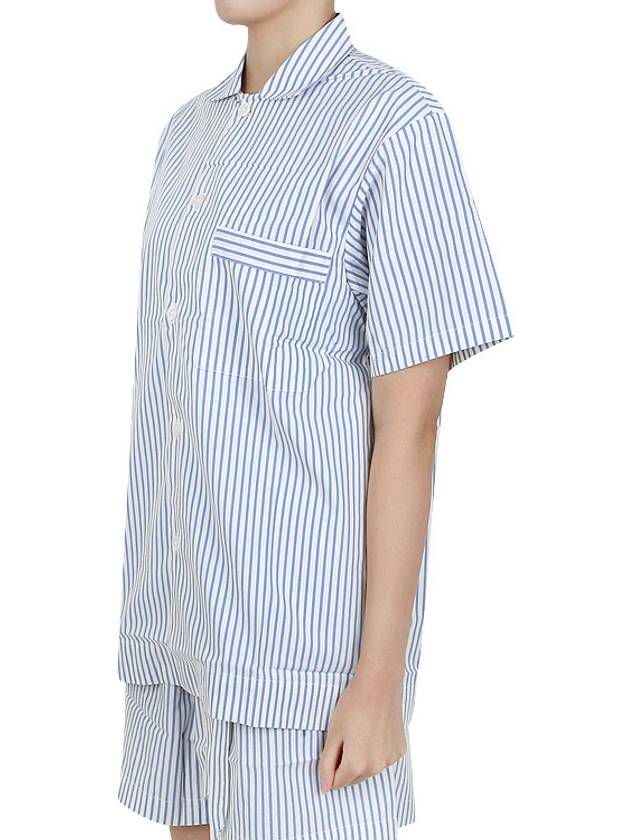 Poplin Pajamas Organic Cotton Short Sleeve Shirt Placid Blue - TEKLA - 8