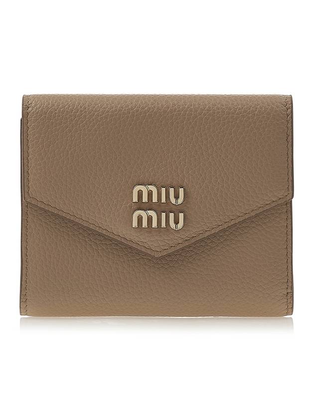 Logo Leather Tri-fold Half Wallet Sand Beige - MIU MIU - BALAAN 1