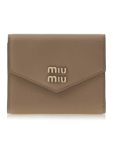 Logo Leather Tri-fold Half Wallet Sand Beige - MIU MIU - BALAAN 1