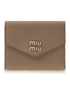 Logo Leather Tri-fold Half Wallet Sand Beige - MIU MIU - BALAAN 1