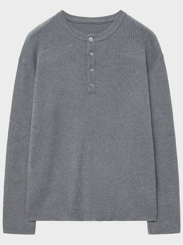 Cotton ribbed henley neck knit gray - NOIRER - BALAAN 9