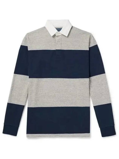 Striped Classic Fit Long Sleeve Polo Shirt Grey Navy - POLO RALPH LAUREN - BALAAN 2