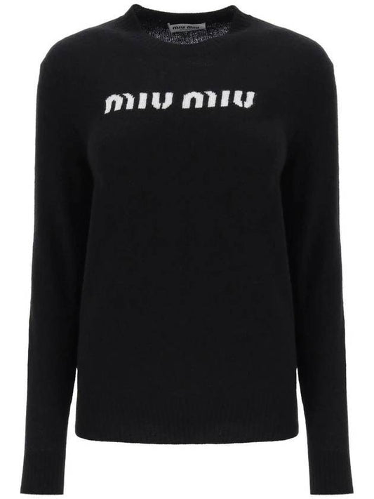 Logo Wool Cashmere Knit Top Black - MIU MIU - BALAAN 1