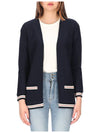 Cricket Stripe Lightweight Textured Cotton V-Neck Cardigan Navy - THOM BROWNE - BALAAN 3