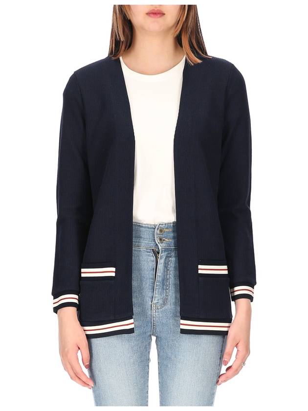 Cricket Stripe Lightweight Textured Cotton V-Neck Cardigan Navy - THOM BROWNE - BALAAN 3