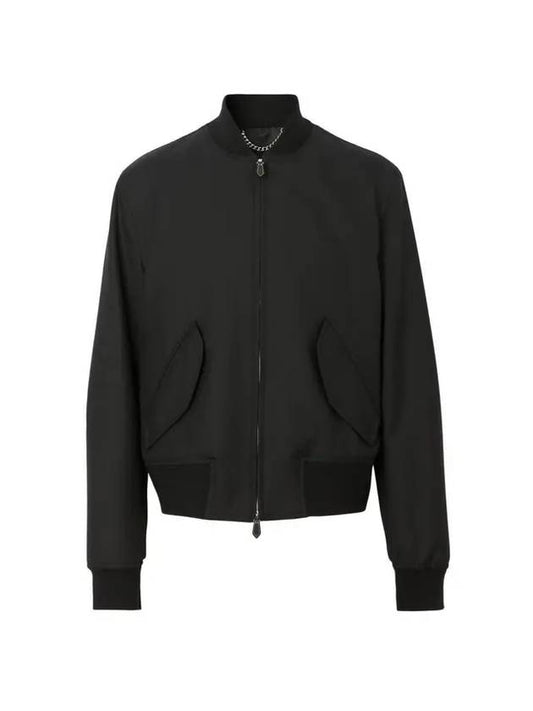 Men's Zip-up Wool Bomber Jacket Black - BURBERRY - 1