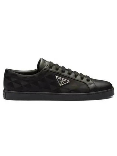 Triangle Logo Leather Re-Nylon Low Top Sneakers Black - PRADA - BALAAN 2