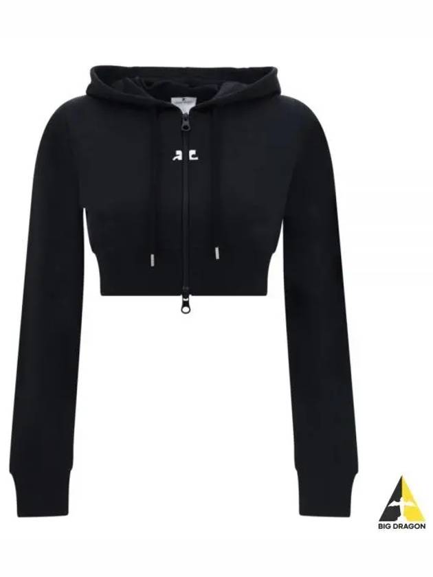 Crop Interlock Zip Up Hoodie Black - COURREGES - BALAAN 2