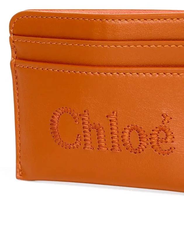 Sense Embroidered Logo Calfskin Card Wallet Brown - CHLOE - BALAAN 4