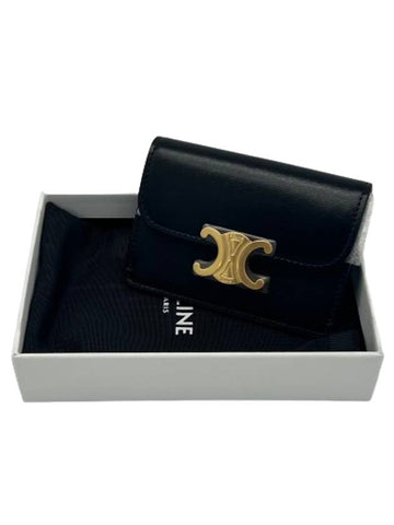 Shiny Calfskin Flap Card Holder Black - CELINE - BALAAN 1