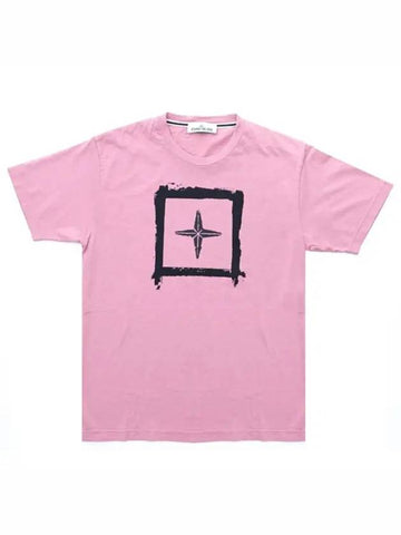 Stancil Printing Short Sleeve T-Shirt Pink - STONE ISLAND - BALAAN 1