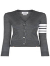 Cotton 4-Bar Milano Classic V-Neck Cardigan Medium Grey - THOM BROWNE - BALAAN 2