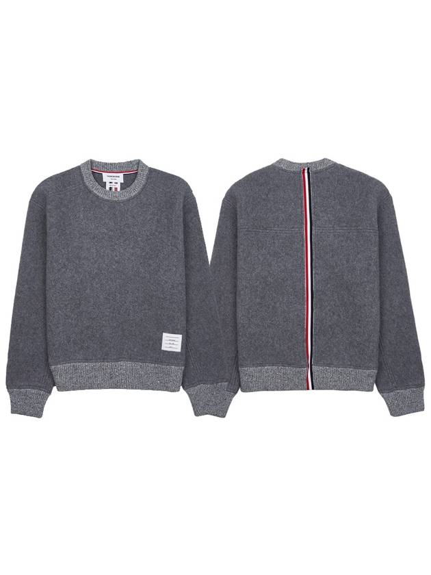 Logo Patch Striped Wool Fleece Crewneck Knit Top Grey - THOM BROWNE - BALAAN 2