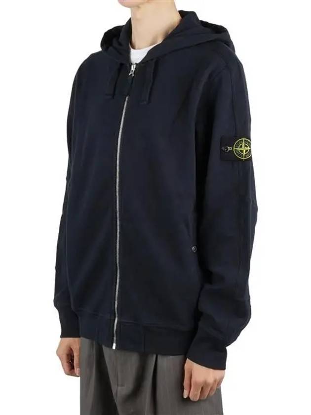 Men's Garment Dyed Malfile Zip Up Hoodie Navy - STONE ISLAND - BALAAN 2