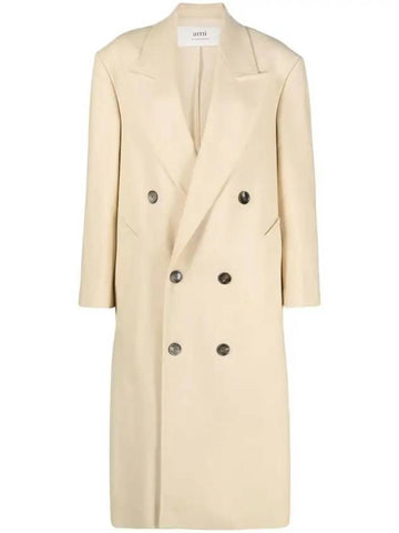 Women's Wide Lapel Double Coat Ivory - AMI - BALAAN 1