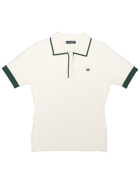 Cool Cable Tipping Knit Polo Short Sleeve T-shirt Ivory - TRIMERE - BALAAN 1