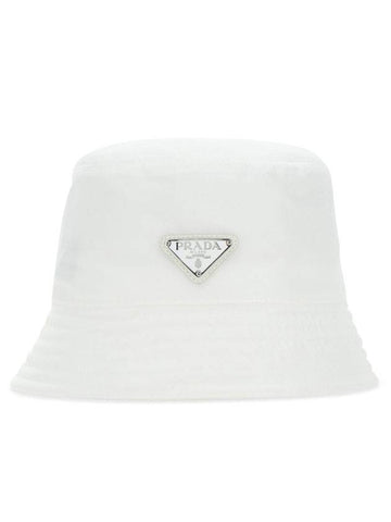 Triangle Logo Pouch Re-Nylon Bucket Hat White - PRADA - BALAAN 1