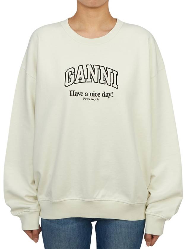 Logo Print Cotton Sweatshirt Beige - GANNI - BALAAN 2